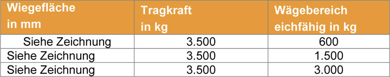 Palettenwaage  'Standard' Tabelle